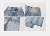 13oz Washed-Whiskered Cream Blue Straight Jeans