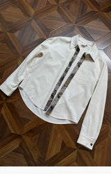 Long-sleeve Floral Color-block Tencel Linen Shirt