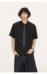 Striped And Houndstooth Short-Sleeved White Shirt