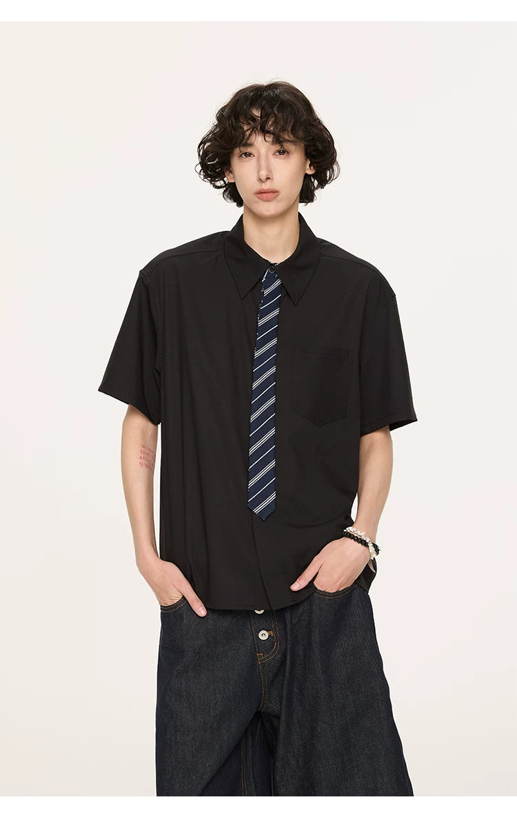 Striped And Houndstooth Short-Sleeved White Shirt