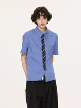 Striped And Houndstooth Short-Sleeved White Shirt