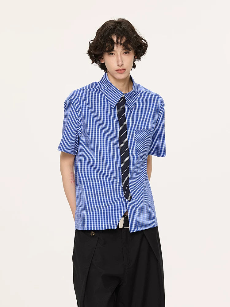 Striped And Houndstooth Short-Sleeved White Shirt