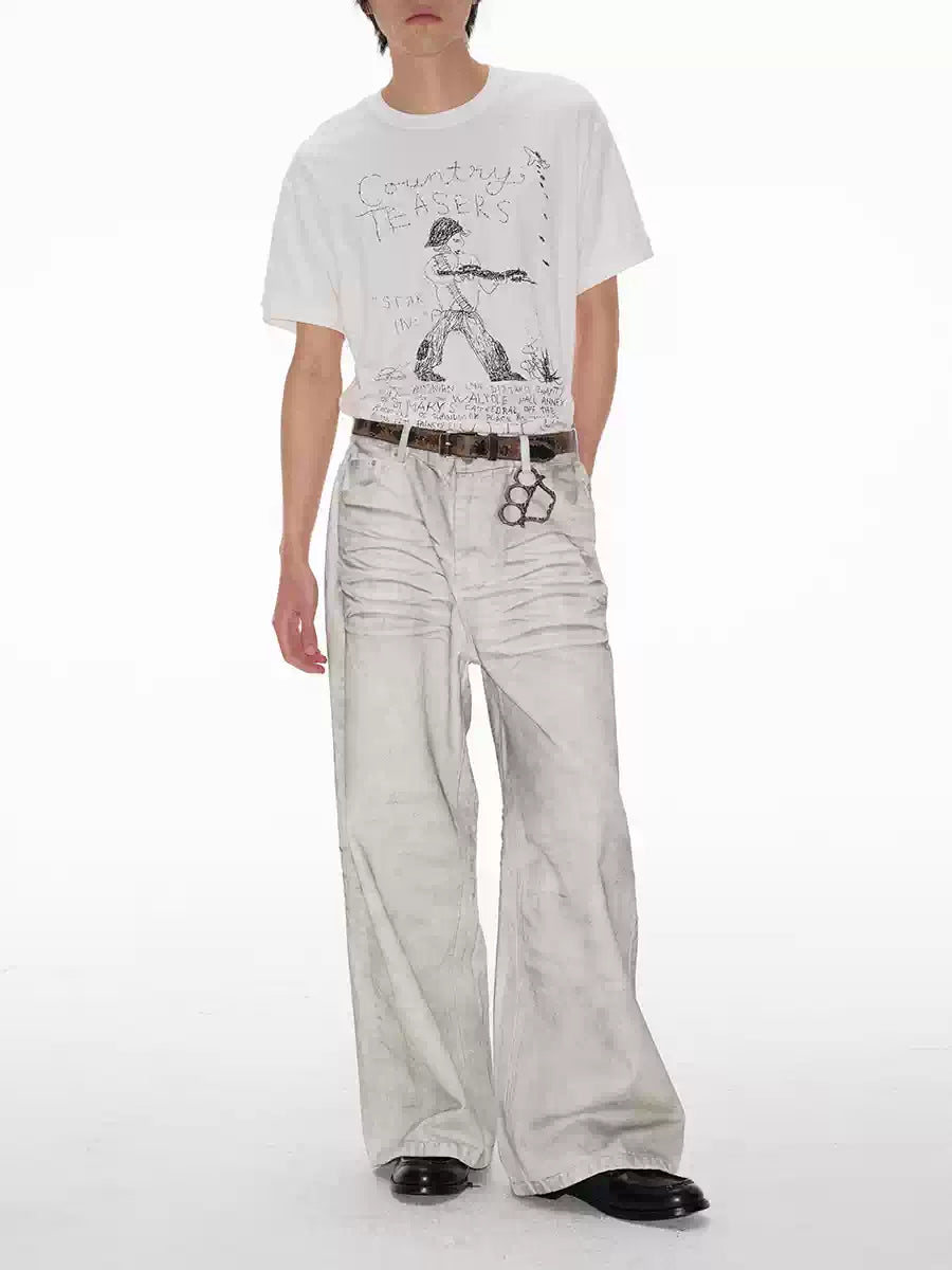 White Distressed Wide Leg Jeans