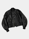 Dark Textured Curve Sleeve Bomber Jacket