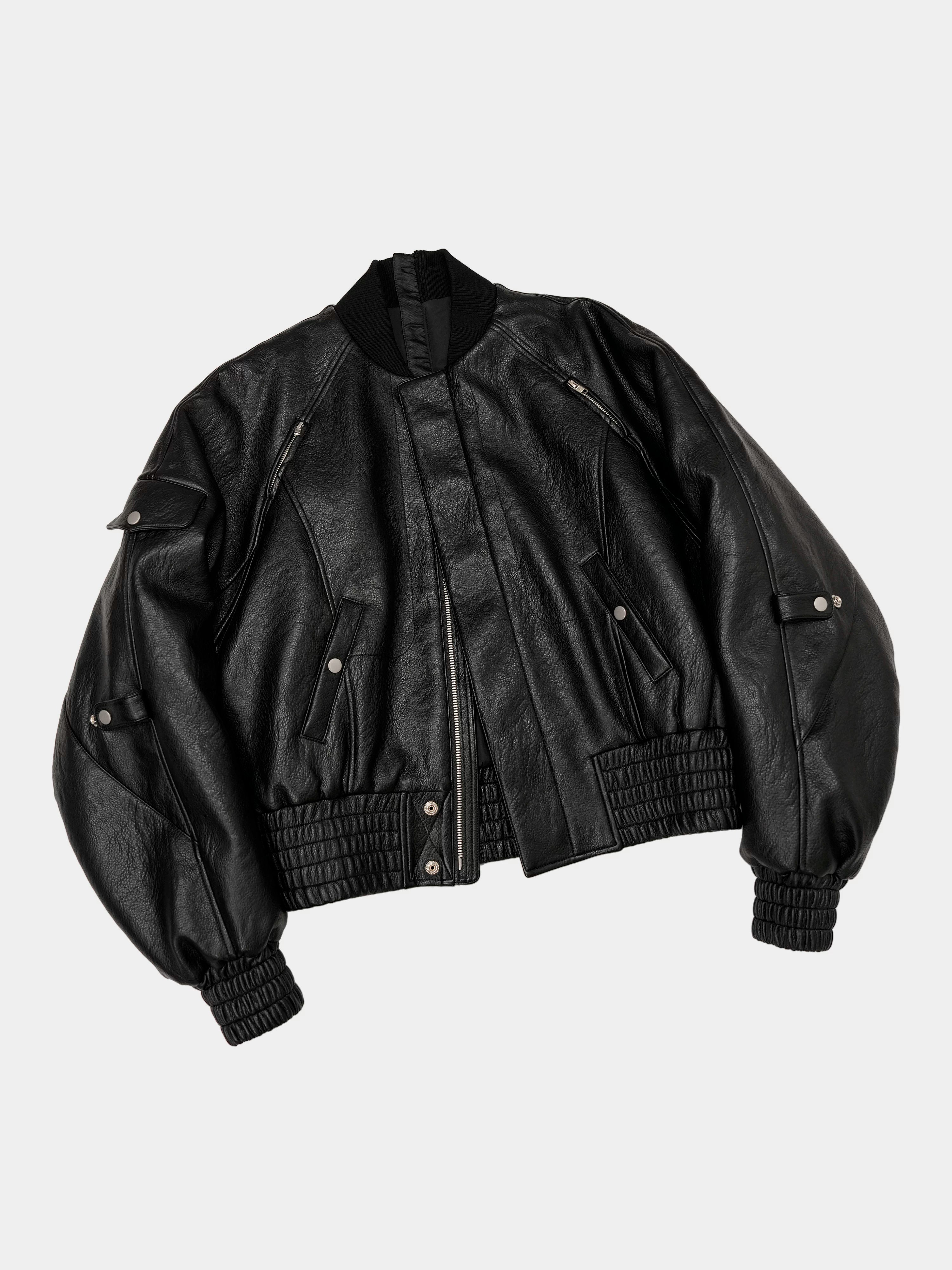 Dark Textured Curve Sleeve Bomber Jacket