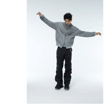 Two-Tone Cross Zip Hooded Turtleneck Cardigan