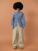 Unisex Fitted Blue Plaid Long-sleeve Shirt