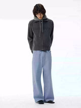 Faded Washed Pleated Straight Jeans