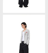 Wool Blend Badge Long Sleeve Cardigan