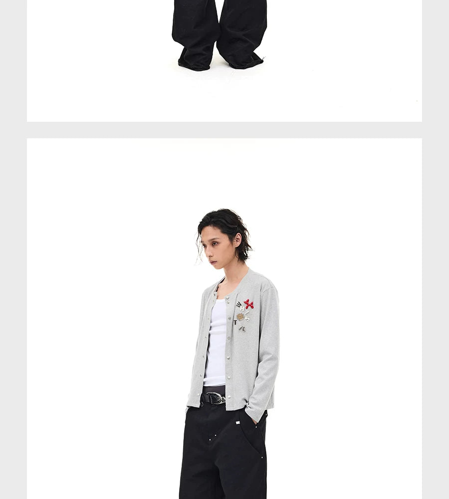 Wool Blend Badge Long Sleeve Cardigan