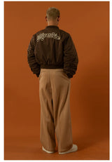 Cropped Pink Brown Cotton Baseball Jacket