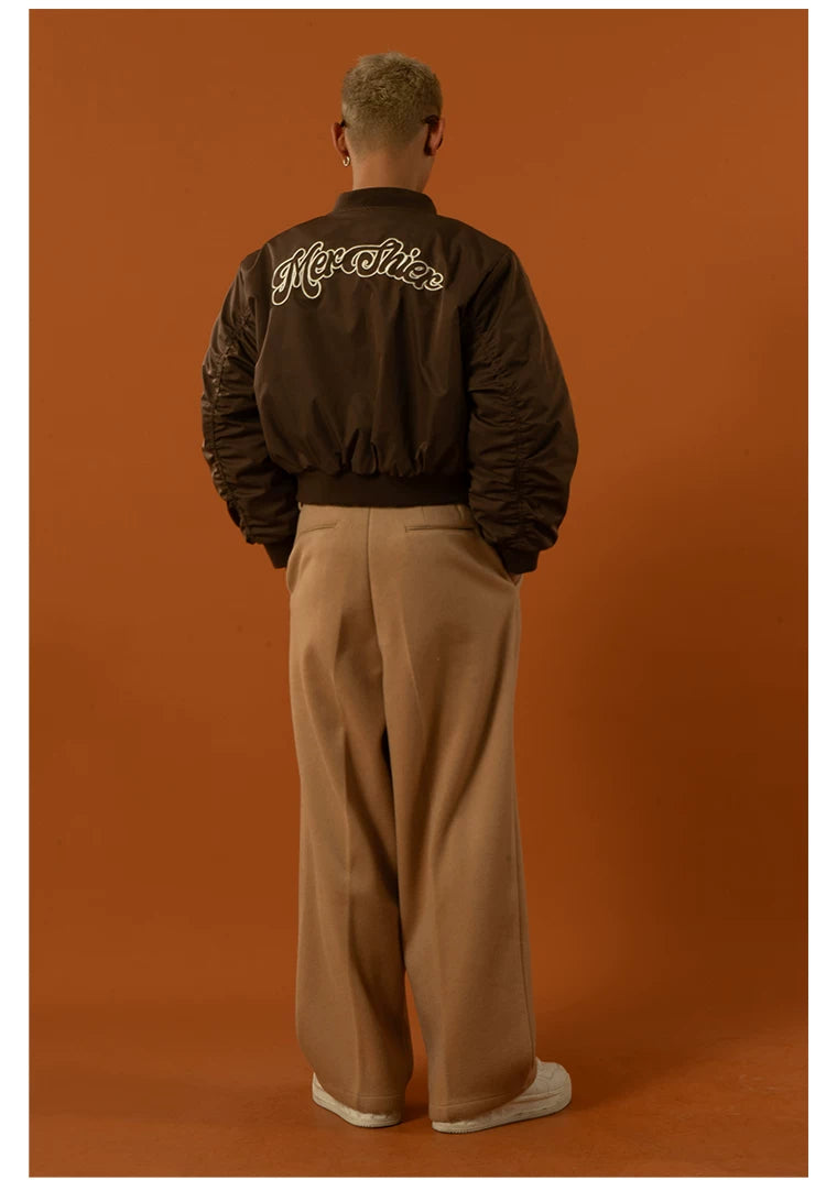 Cropped Pink Brown Cotton Baseball Jacket