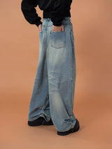 Men's Blue Printed Baggy Jeans