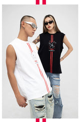 Men's White Loose Hand-Printed Tank Tops