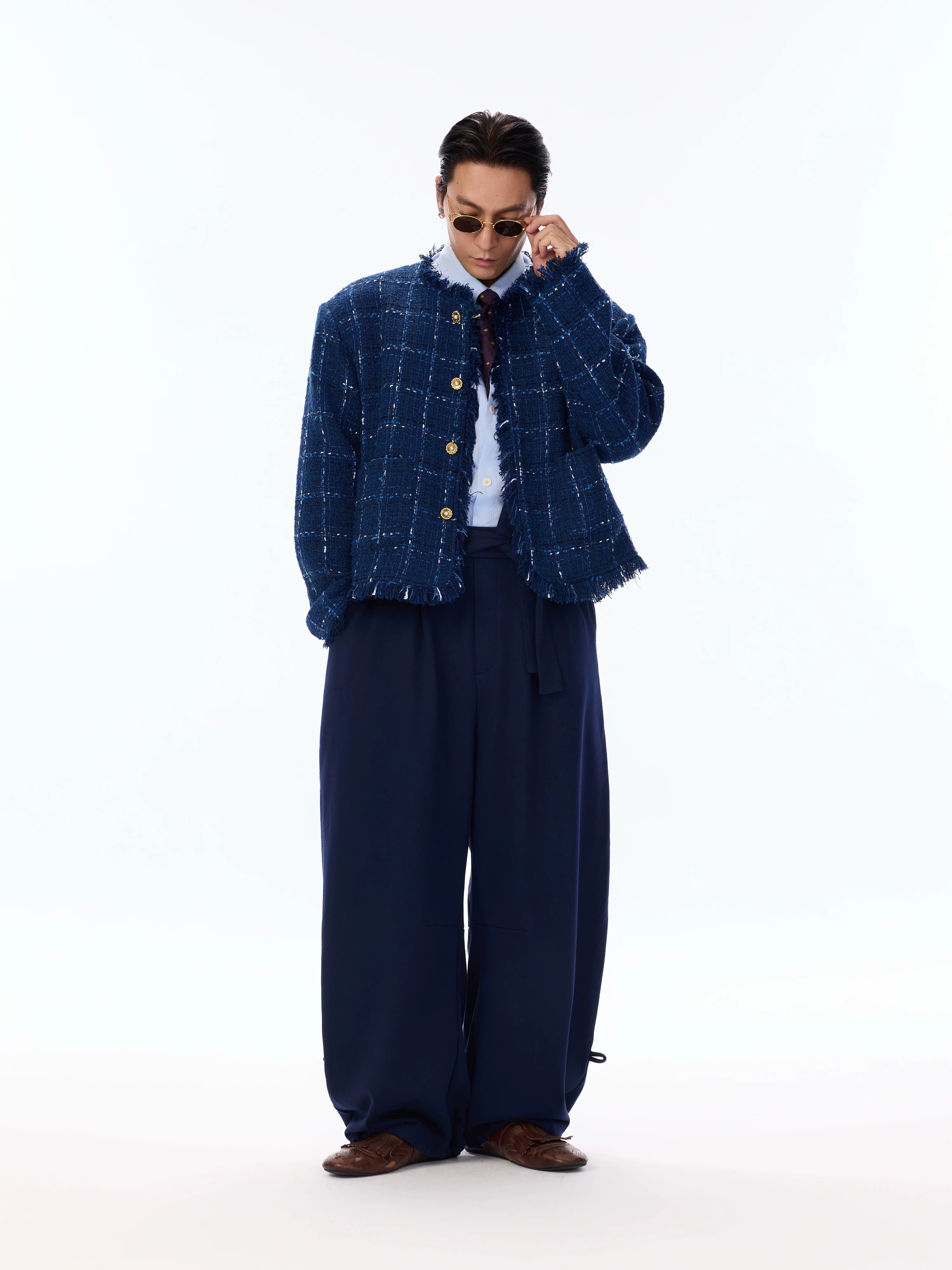 Elegant Retro Plaid Boxy Tweed Jacket