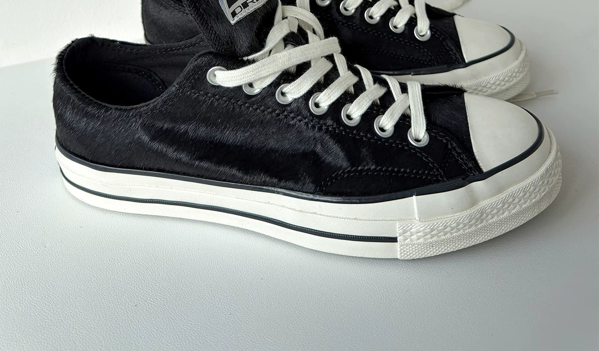 Black Leather Blend Vulcanized Tongue Sneakers