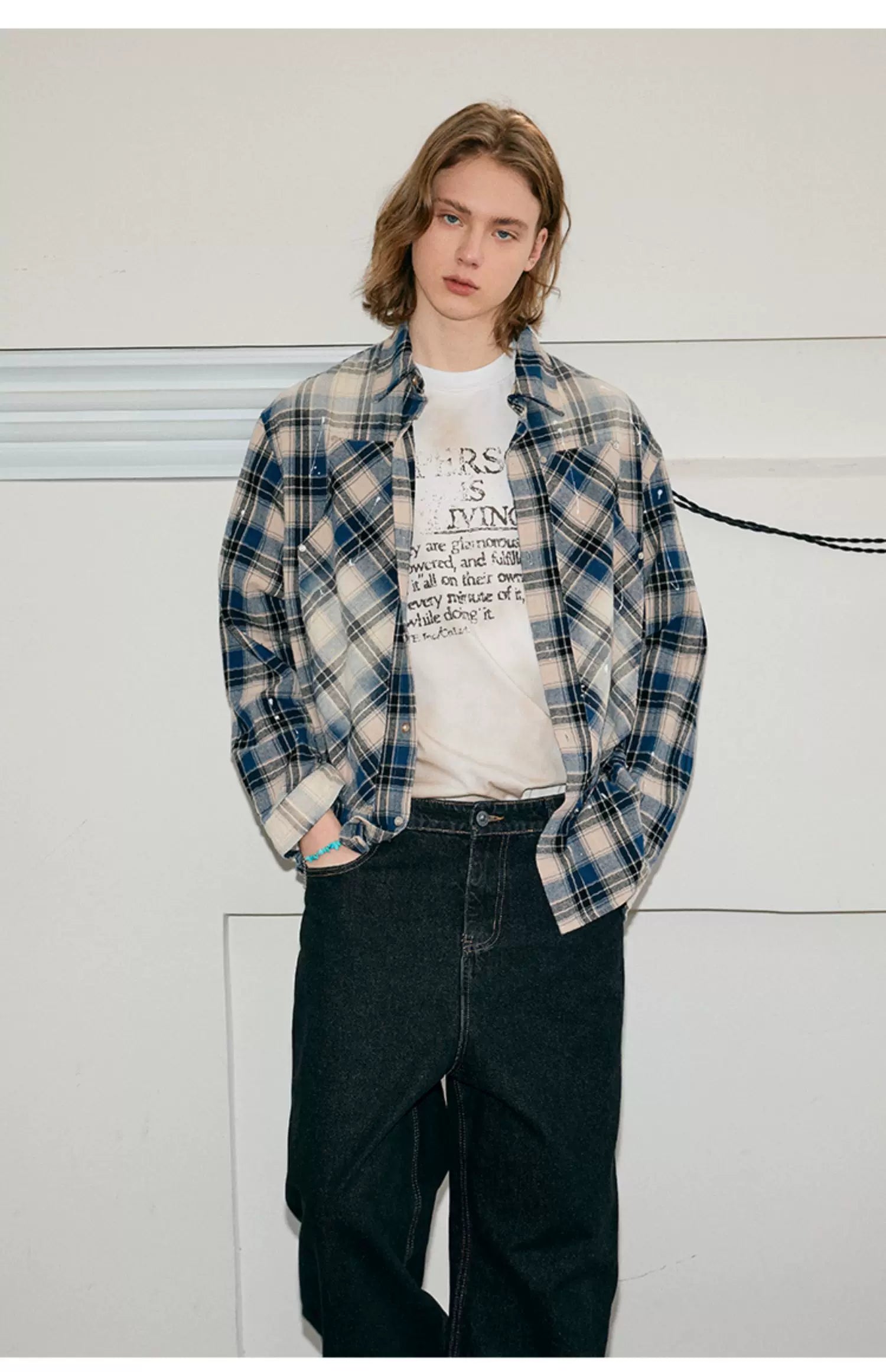 Men's Long Sleeve Splatter Plaid Shirt