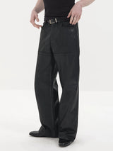 Fitting Waxed Leather Patchwork Straight Jeans