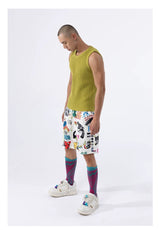 Men's Loose Drawstring Graffiti Beach Shorts