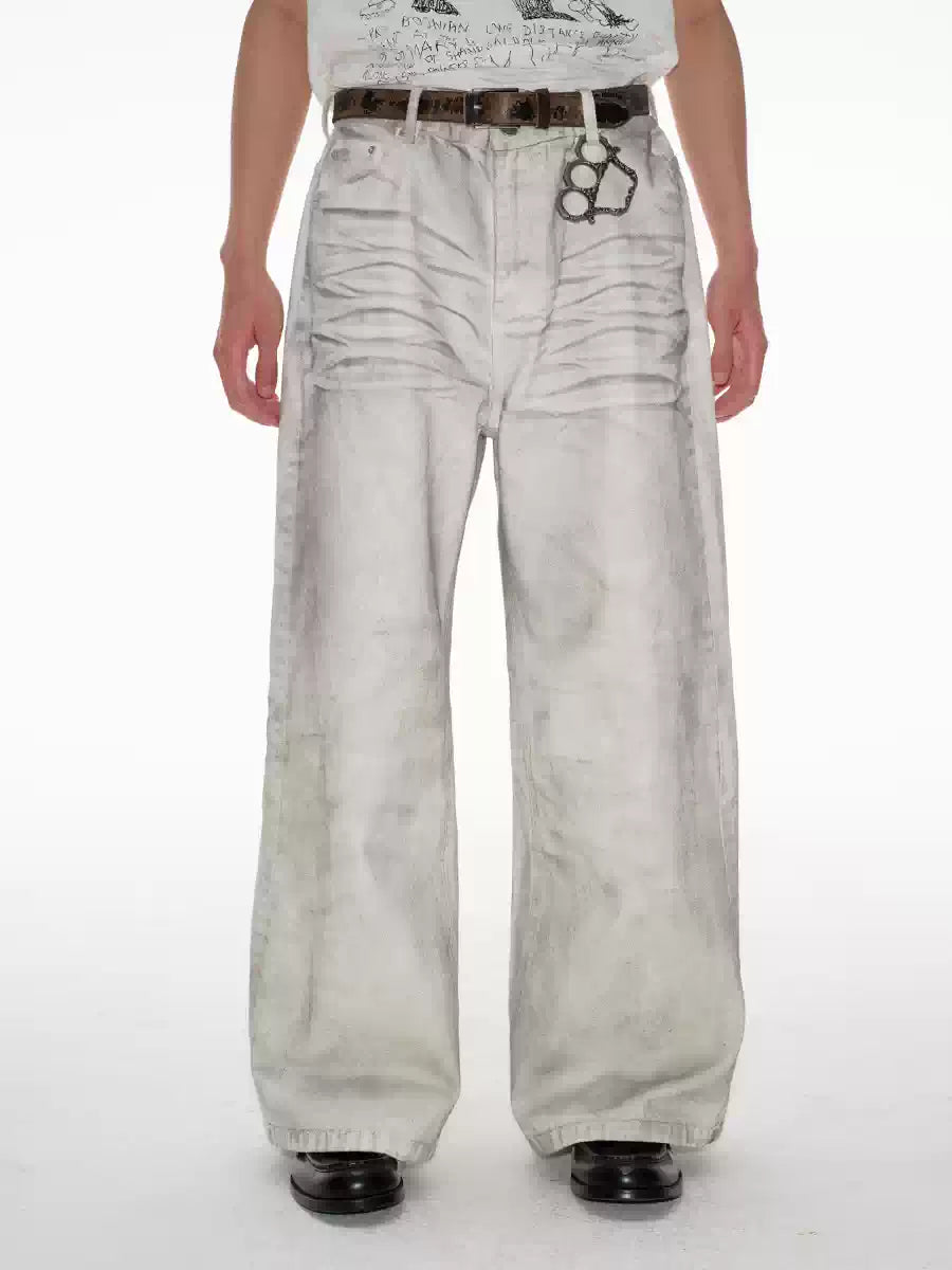 White Distressed Wide Leg Jeans
