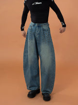 Men's Blue Riveted Curved Jeans