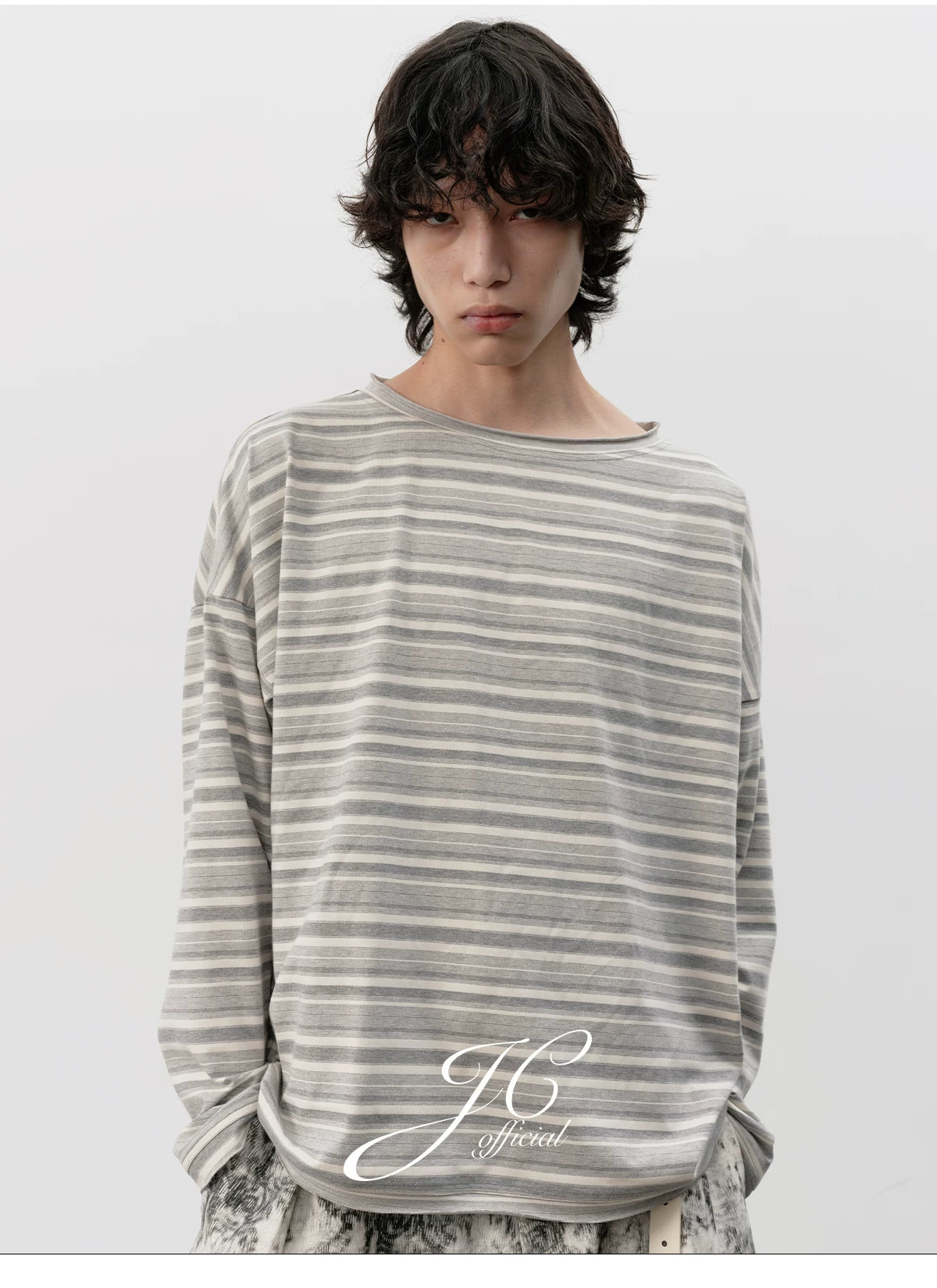 Striped Roll Cuff Drop Shoulder Top