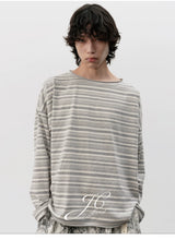 Striped Roll Cuff Drop Shoulder Top