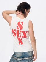 White Cotton Letter Print Sleeveless Tank Top