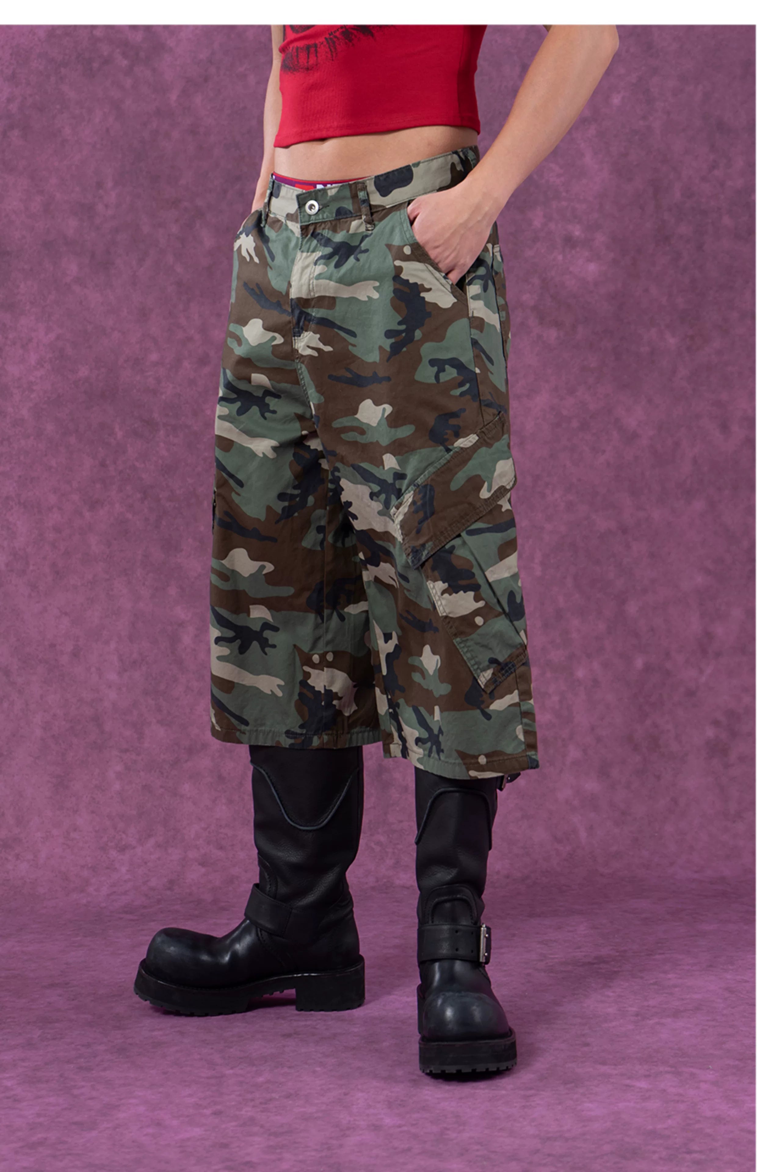 Seven-inch Pocketed Camo Vintage Cargo Shorts