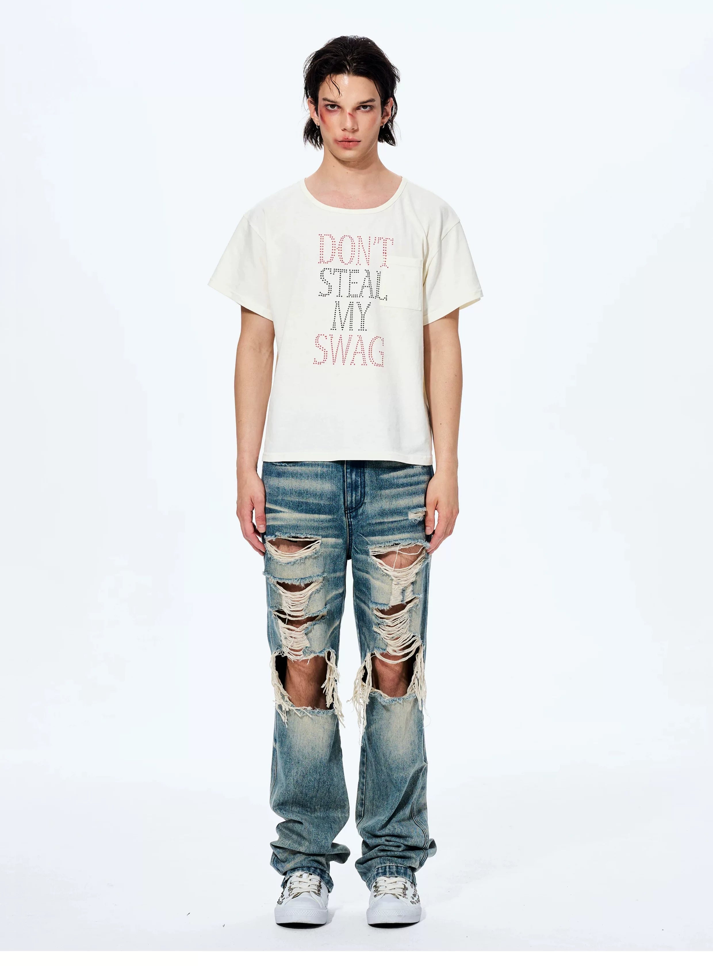 Men's Distressed Washed Straight Leg Jeans
