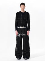 Waxed Note Print Straight Jeans