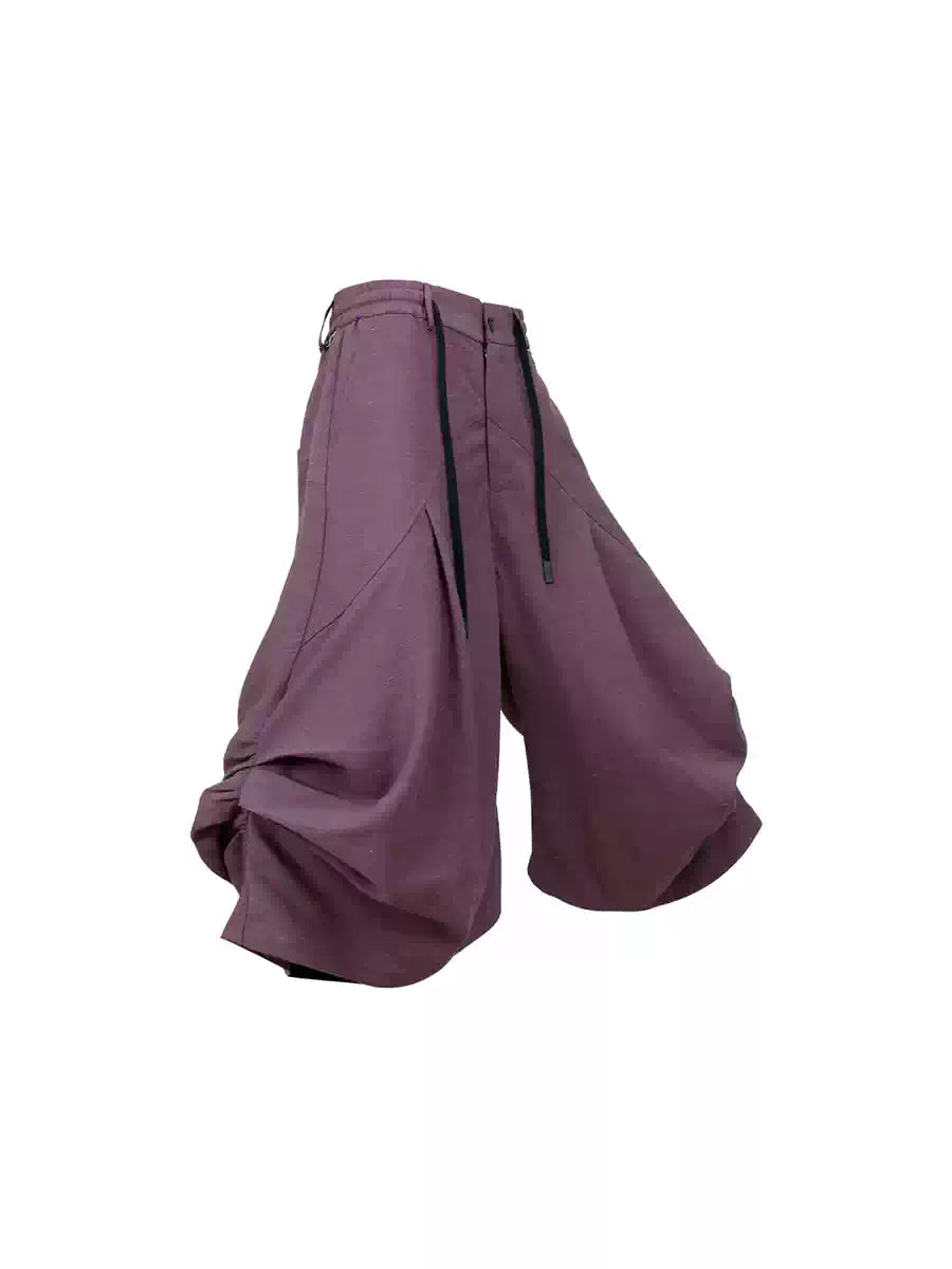 Balloon Pleated Acetate Tencel Cropped Pants
