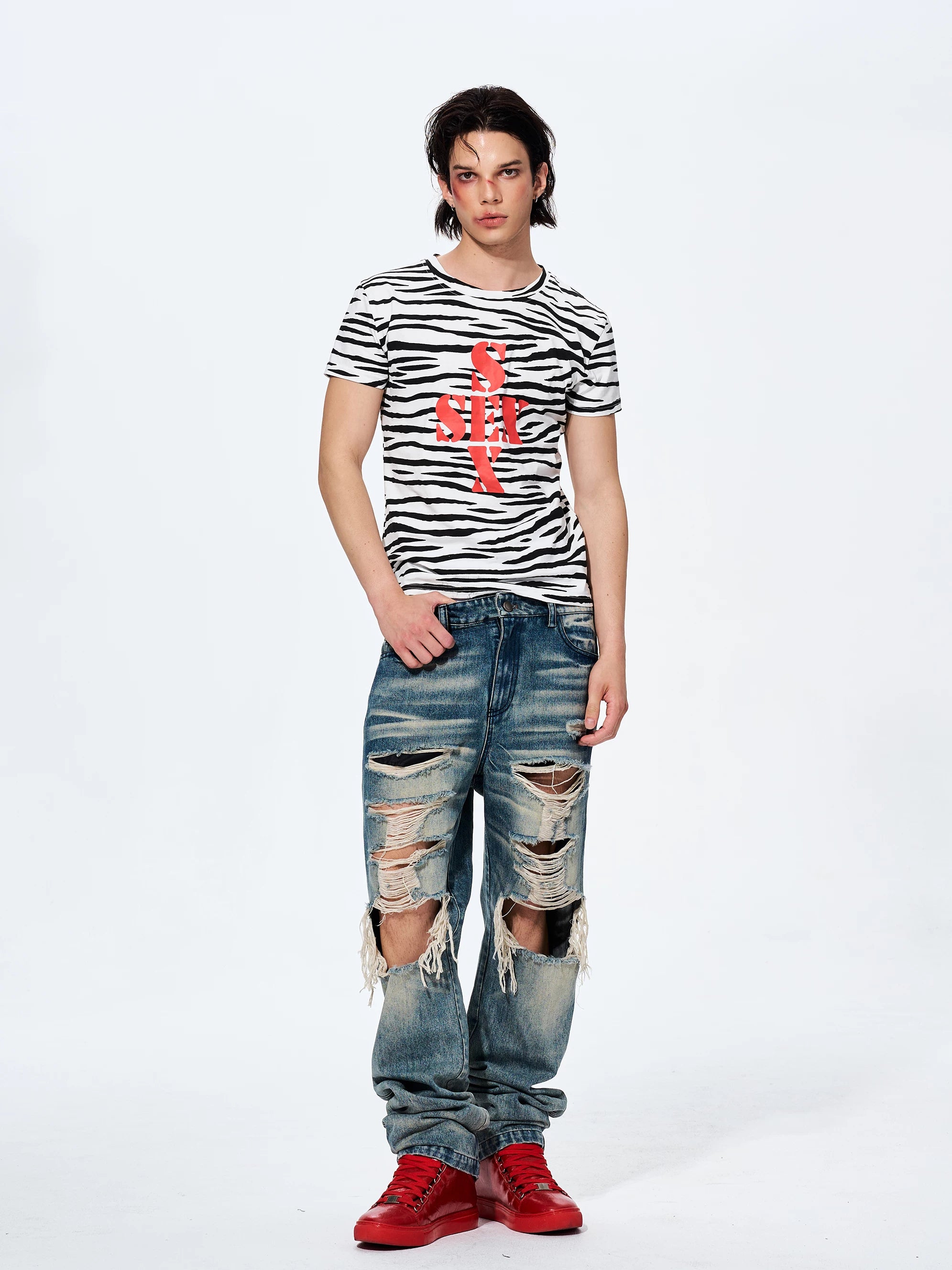 Zebra Print Letter Graphic Crew Neck Tee