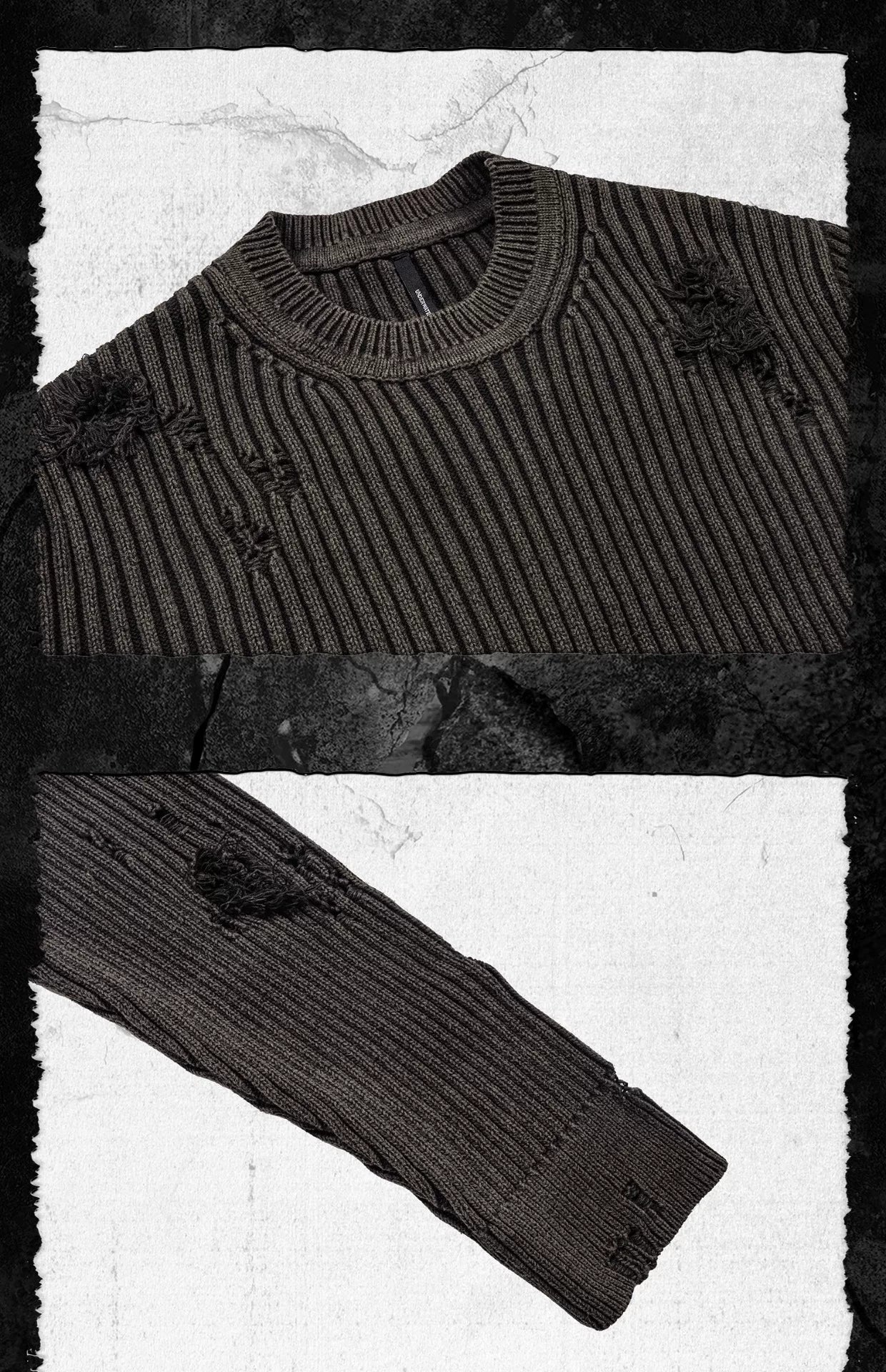 Faded Distressed Patched Knit Sweater
