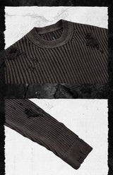 Faded Distressed Patched Knit Sweater