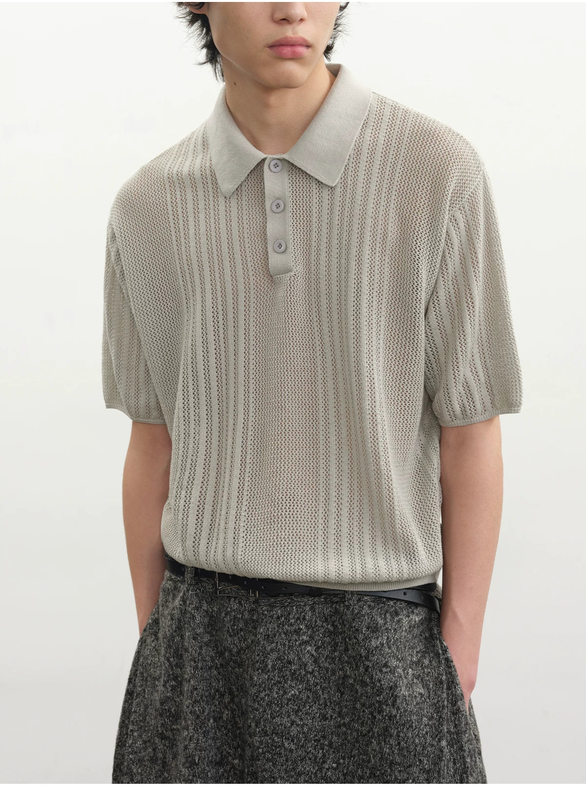 Cutout Ribbed Cotton Polo Shirts