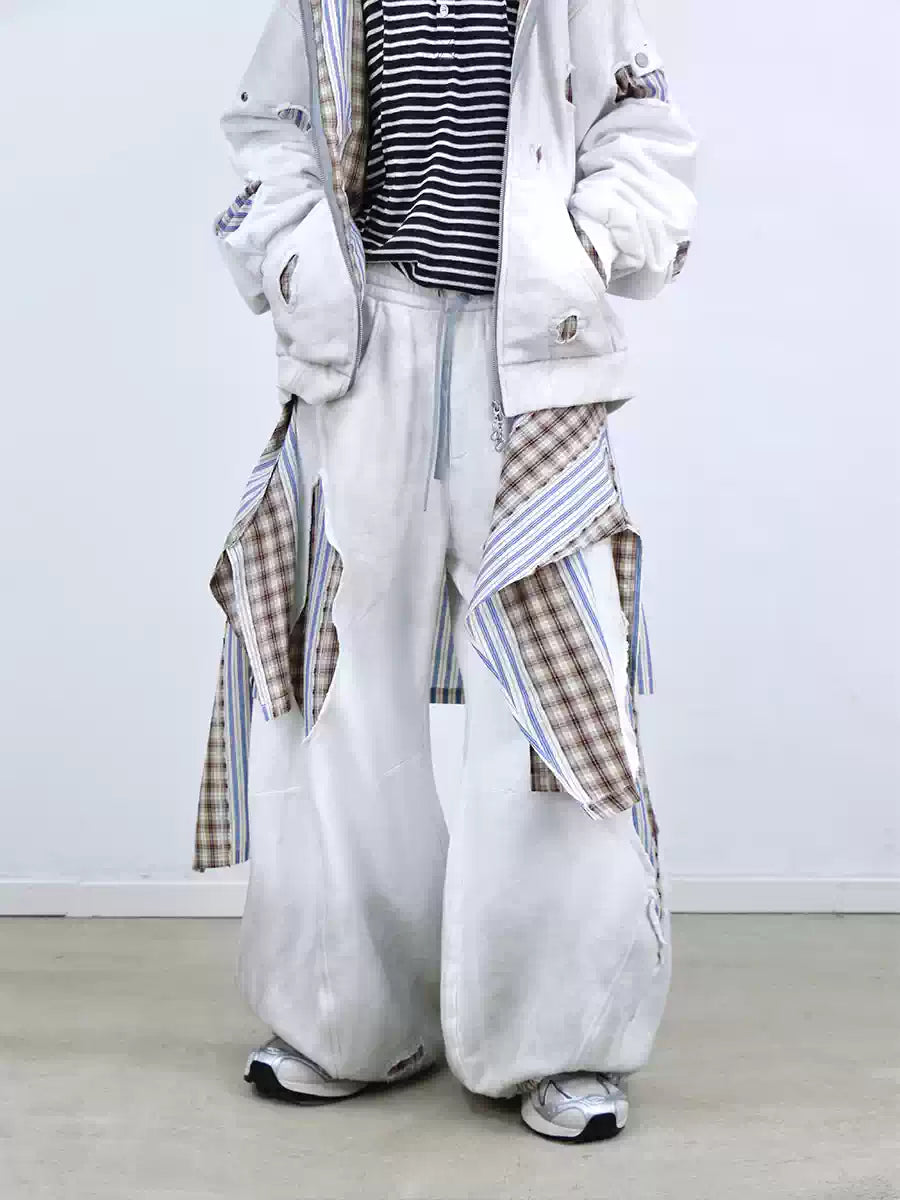 Detachable Distressed Ripped Striped Patchwork Sweatpants