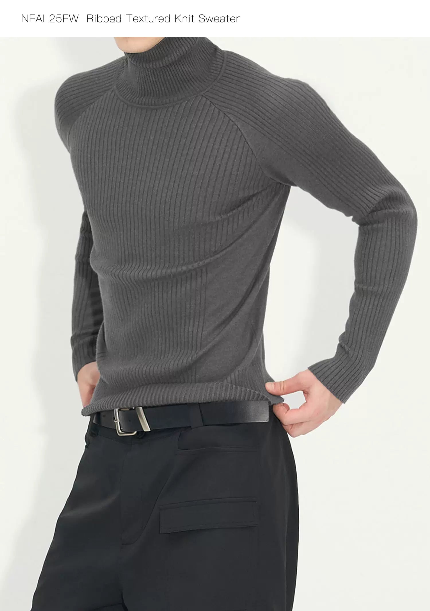 Long Sleeve Turtleneck Ribbed Knit Top