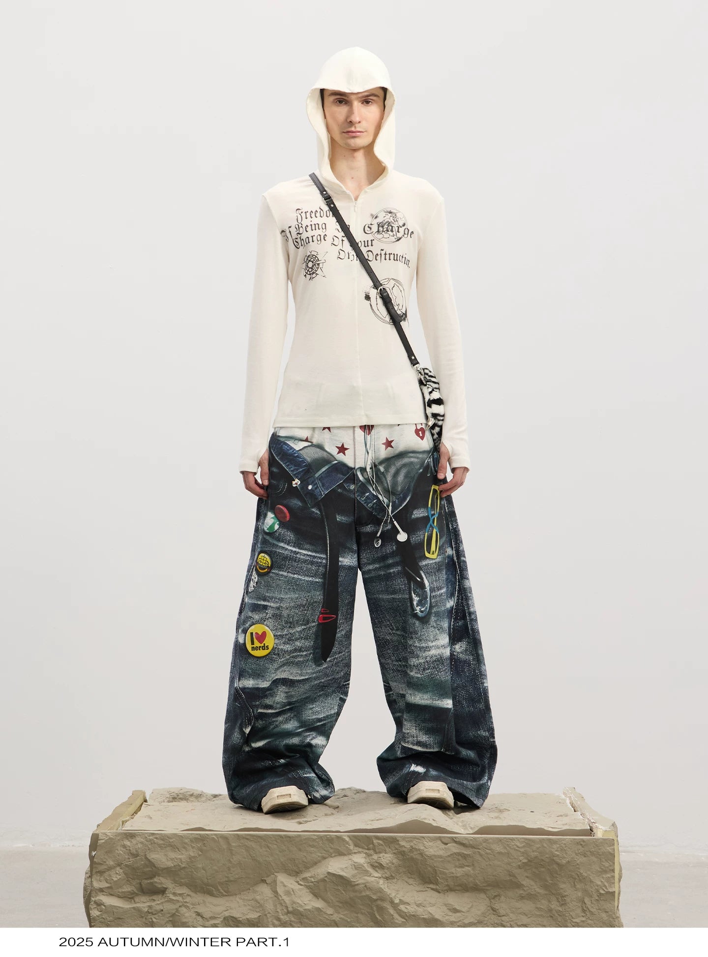 Double Waistband 3D Printed Baggy Jeans