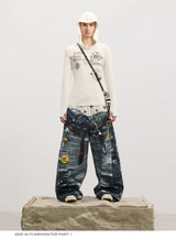 Double Waistband 3D Printed Baggy Jeans