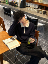 Half-Zip Deconstructed Long-Sleeve Suede Polo Shirt