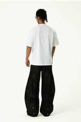 Men's Loose Distressed Black Curved Jeans