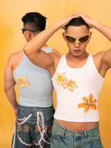 Blue White Floral Slim Crop Tank