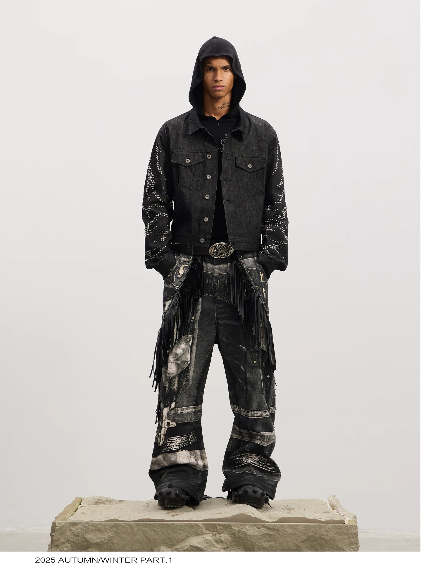 Tiger Sequin Boxy Cropped Denim Jacket