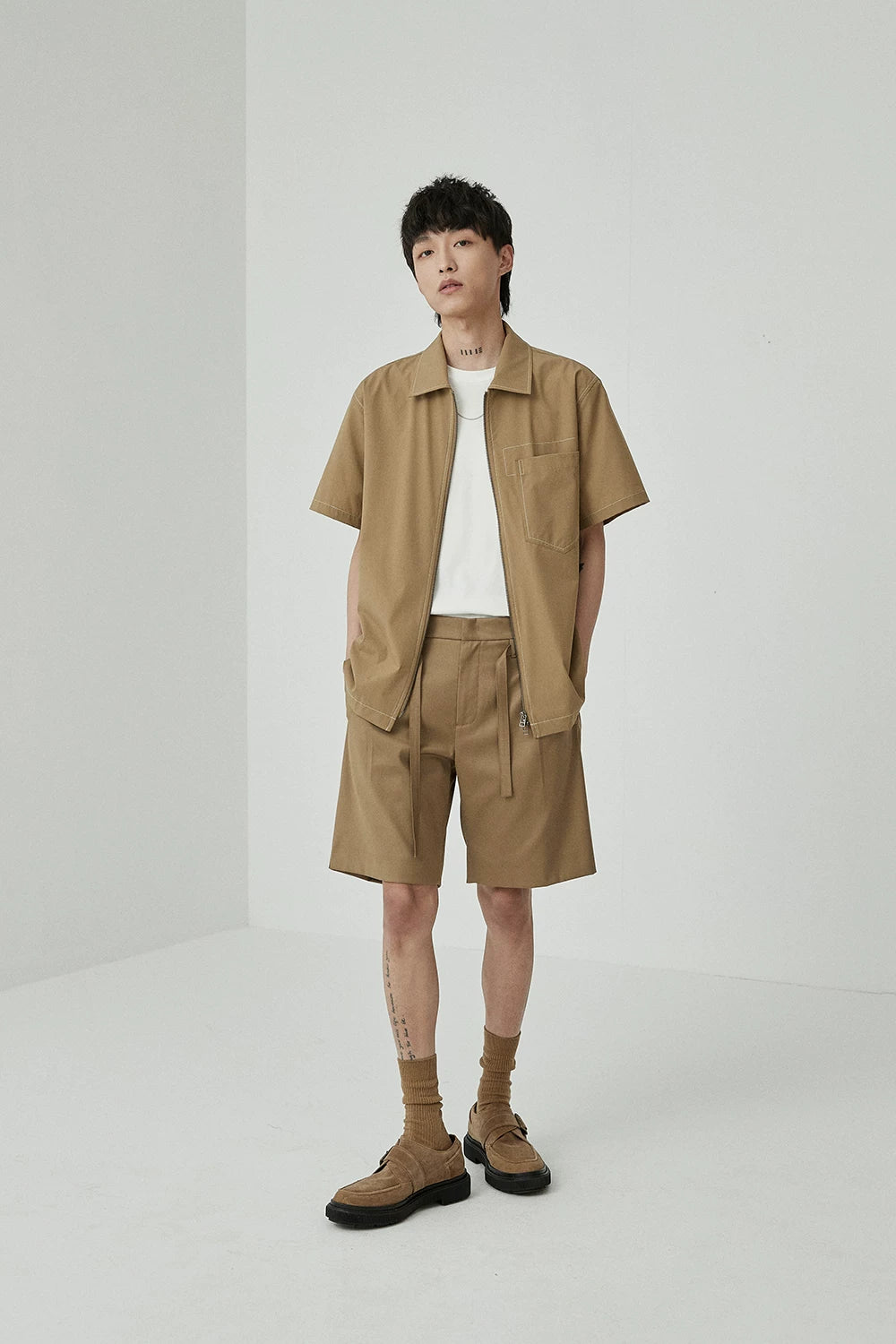 Draped Drawstring Elastic Waist Pleated Shorts