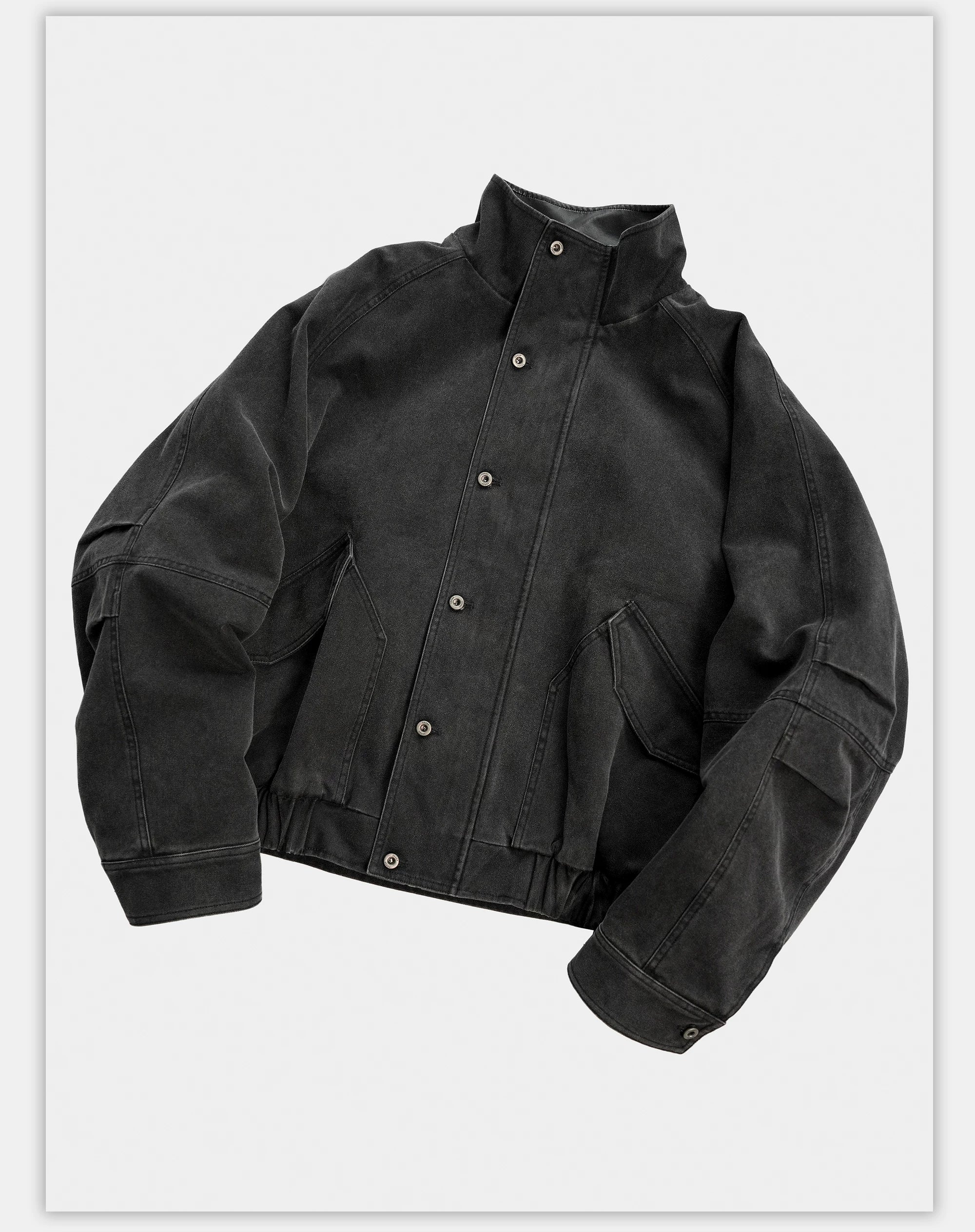Loose Stand Collar Washed Canvas Coat