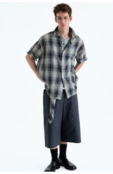 Loose Plaid Cotton Short Sleeve Shirt