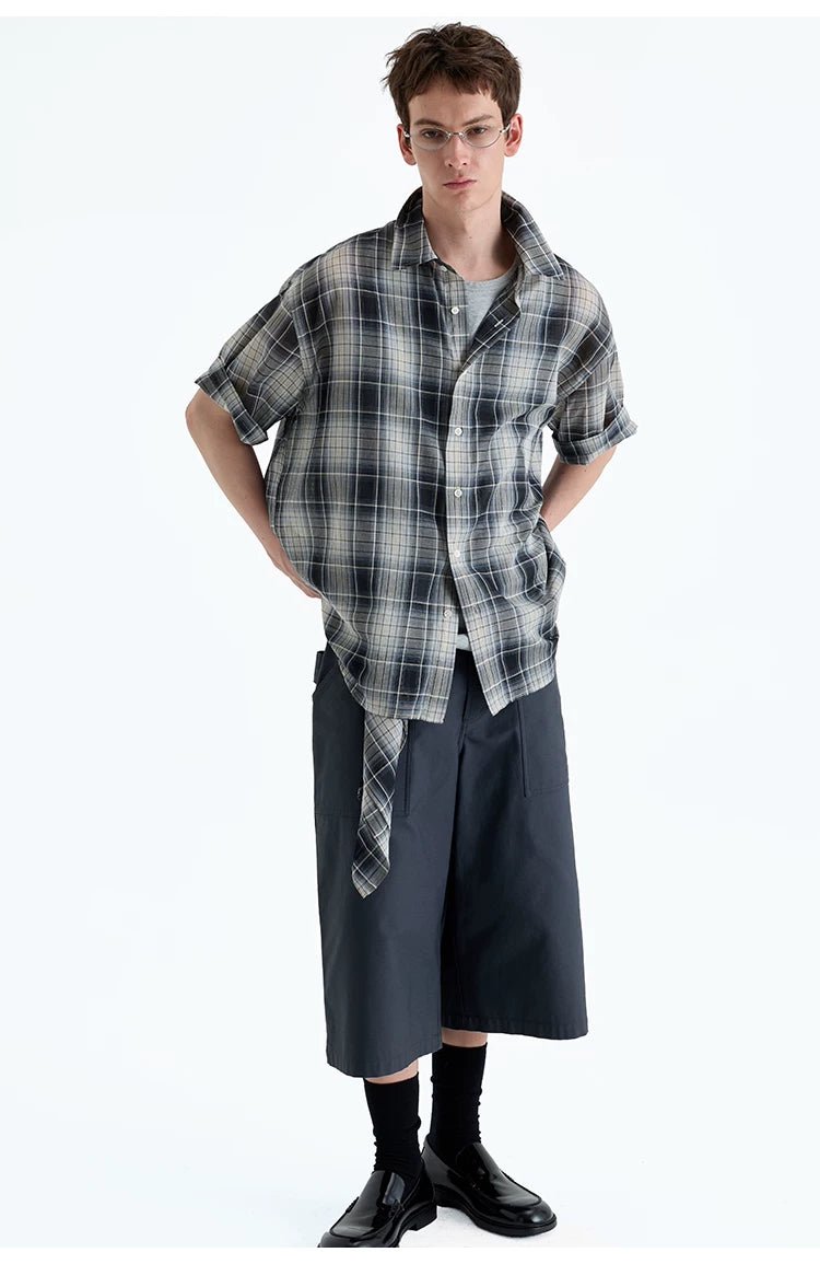 Loose Plaid Cotton Short Sleeve Shirt