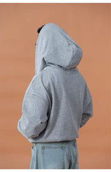 Grey Blue Unisex Letter Print Hoodie