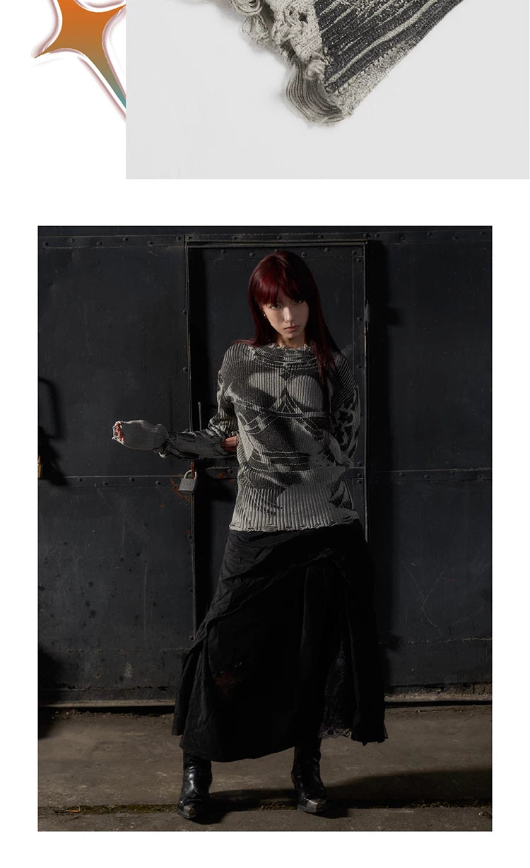 Distressed Knight Armor Print Sweater